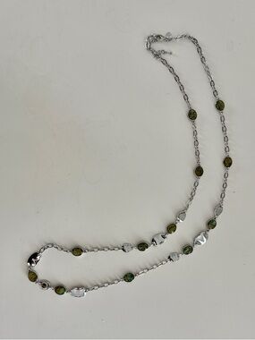 Lia Sophia Long Necklace with Gray-Green Stone Accents